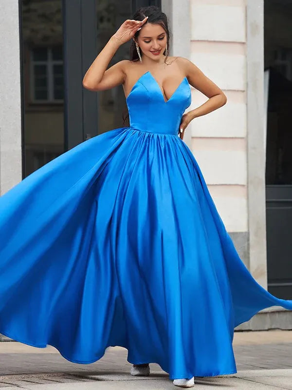 Weitese Dress A-Line Draped V-Neck Backless Prom Dress
